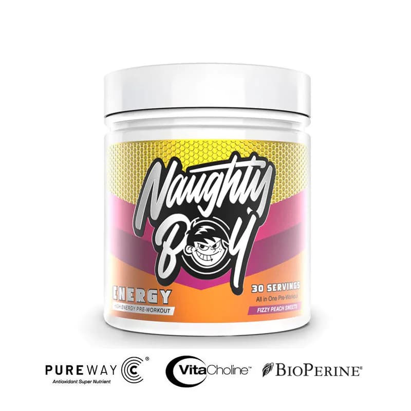 Naughty Boy Energy 390g Fizzy Peach Sweets preworkout/reaktor - Titan Premium